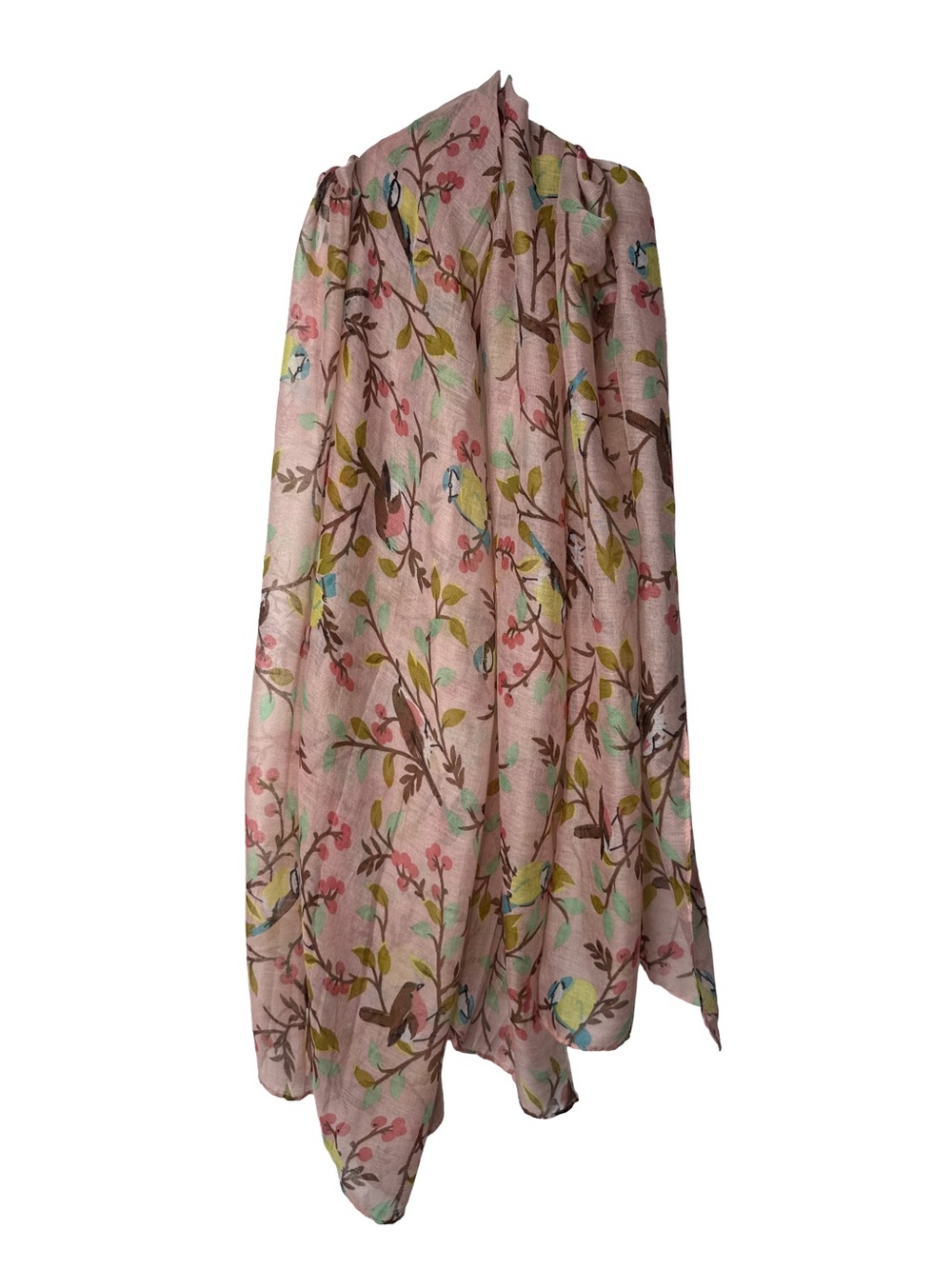 GERINLY Lightweight Pink Floral Bird Print Sheer Scarf Winter Shawl Wrap 32x72